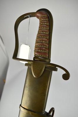 Lot 910 - Unusual Georgian 1796 Pattern Yeomanry cavalry sabre by Woolley and Deakin ,Birmingham with brass stirrup hilt and brass scabbard, engraved on langet and at chape 'ELCN', with curved fullered blade...