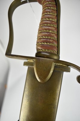 Lot 910 - Unusual Georgian 1796 Pattern Yeomanry cavalry sabre by Woolley and Deakin ,Birmingham with brass stirrup hilt and brass scabbard, engraved on langet and at chape 'ELCN', with curved fullered blade...