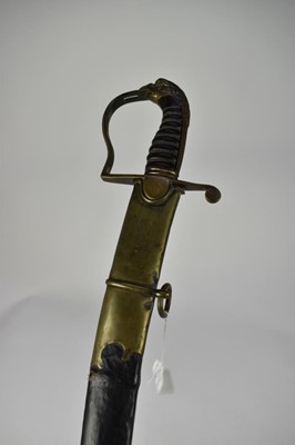 Lot 911 - Rare George III Officers sword of the West York Militia by Osborne & Gunby with brass stirrup hilt with eagles head pommel, wire bound leather grip, curved fullered blade etched along most of its l...