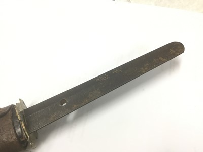 Lot 916 - Good quality Second World War Japanese Officers Katana sword with regulation mounts with silver Mon badge to pommel, signed tang with leather cover to lacquered wood scabbard , with modern engraved...