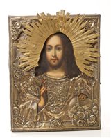 Lot 734 - Imperial Russian icon with gilt metal embossed...