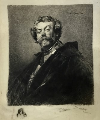 Lot 102 - Charles Waltner (French, 1846-1925) large pencil signed etching of a Gentleman