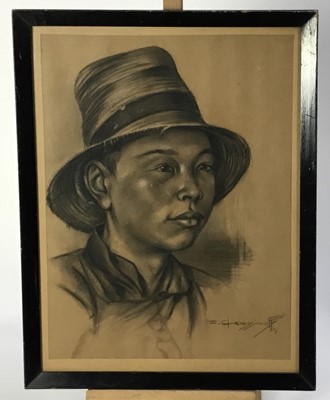 Lot 126 - Ivan Gerassimoff (1885-1954) charcoal portrait of a young boy, signed and dated '39