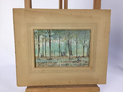Lot 99 - After Corot, gouache study - figures in forest inscribed in pencil verso