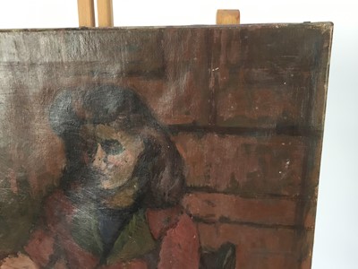 Lot 89 - Modern British oil on canvas - seated woman, 41cm x 46cm unframed