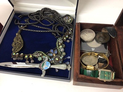 Lot 341 - Group of costume jewellery and bijouterie including various cufflinks, brooches, wristwatches, coins and medallions