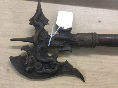 Lot 982 - Second World War fireman’s axe, eastern axe and the remains of a British sword