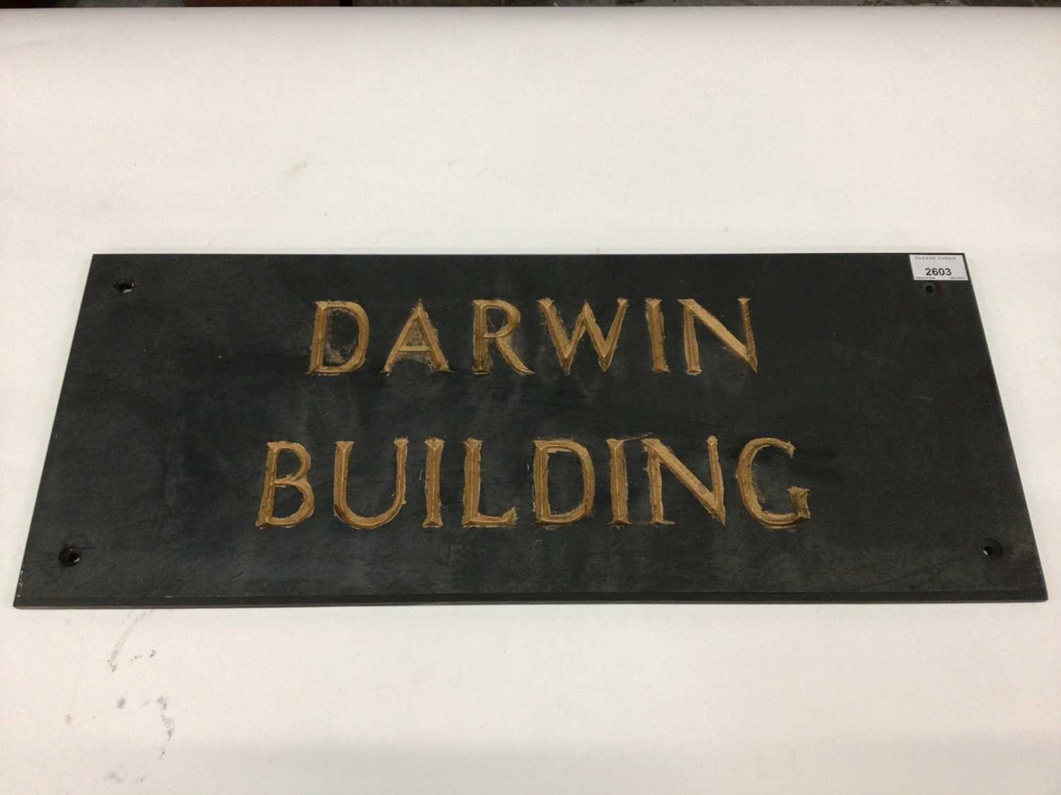 Lot 2603 - Slate building sign- Darwin House, 63.5 x 25.5cm