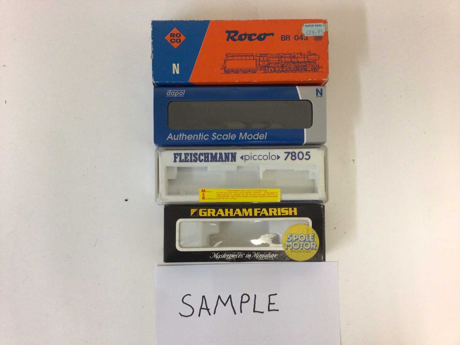 Lot 1967 - Mixed lot of N gauge empty boxes including Minitrix, Graham Farish, Roco, Dapol, Hornby and other makes (qty)