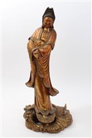 Lot 719 - Large Chinese and giltwood figure of Guanyin...