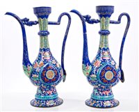 Lot 722 - Pair 19th century Chinese Canton enamel ewers...