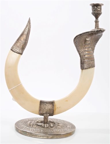 Lot 346 - Indian white metal mounted boar's tusk...