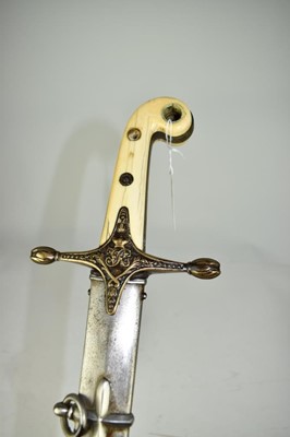 Lot 942 - Scarce late Victorian Crown Equerry's Mameluke sword with ivory grips, ornate brass crossguard with crowned VR cipher, etched curved blade by Thompson, London decorated with crowned cipher, Royal a...