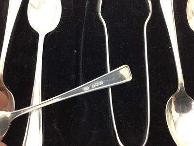Lot 119 - Two sets of silver teaspoons and a silver mustard