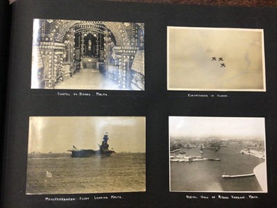 Lot 1502 - H. M. Aircraft Carrier "Hermes" 1920's photograph album fully written up with places and activities in China, Hongkong and other places. Photographs include views from the ship, Elephants in Colomb...