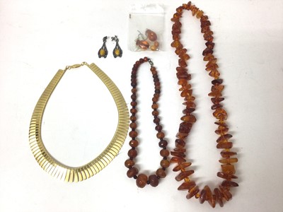 Lot 212 - Two amber necklaces, gold plated Cleopatra necklace and two pairs of amber earrings