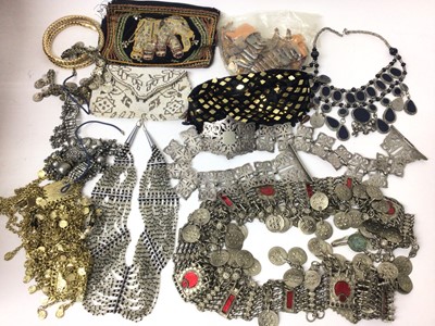 Lot 223 - Group of Eastern white metal necklaces, belts, beaded purses and other items