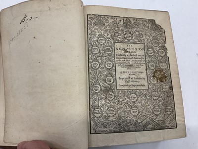 Lot 1795 - John Stow - The Annales of England, faithfully collected out of the most autenticall, Records, and other Antiquitie, from the first inhabitation untill this present yeere 1601, 8to, Contemporary ca...