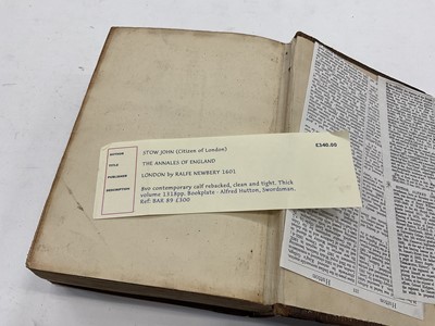 Lot 1795 - John Stow - The Annales of England, faithfully collected out of the most autenticall, Records, and other Antiquitie, from the first inhabitation untill this present yeere 1601, 8to, Contemporary ca...