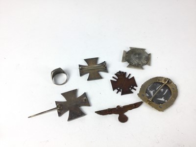 Lot 842 - Two replica Nazi Iron Cross First Class's, Silver Mussolini ring and other (7)