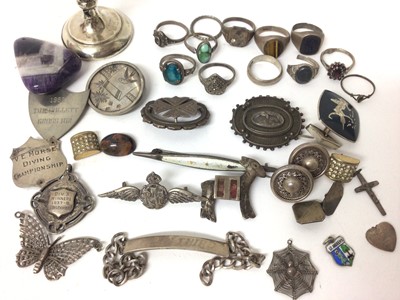 Lot 230 - Group of silver rings, other silver and white metal jewellery and a sterling silver spill vase