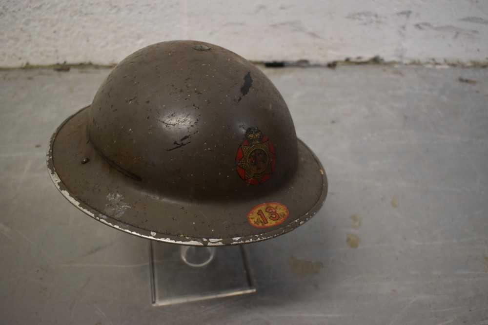 Lot 857 - Second World War British Military MKII Steel Helmet with green painted finish and NFS (National Fire Service) badge to front and numbered 13