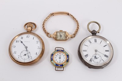 Lot 250 - Ladies 9ct gold cased Verity wristwatch on 9ct gold bracelet, Stayte gold plated pocket watch, silver pocket watch and Medina enamelled watch (4)