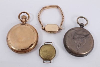 Lot 250 - Ladies 9ct gold cased Verity wristwatch on 9ct gold bracelet, Stayte gold plated pocket watch, silver pocket watch and Medina enamelled watch (4)