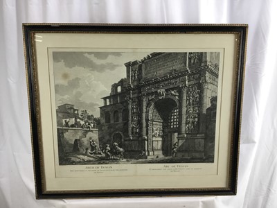 Lot 115 - Two 18th century architectural engravings - Arch of Trajan and Temple of Concord, 58cm x 45cm, in Hogarth frames, 30cm x 25cm overall