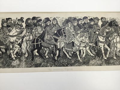 Lot 122 - Sue Scullard (contemporary) woodcut print, Canterbury pilgrims, signed inscribed artists proof and dated 1986, image, 11 x 50cm