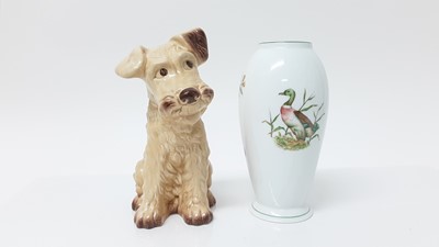 Lot 1389 - Two Coalport Ladies of Fashion figures - Vanessa and Teresa, together with a Sylvac dog, Herend vase, Wedgwood Jasperware vase and a blue and white vase (6)