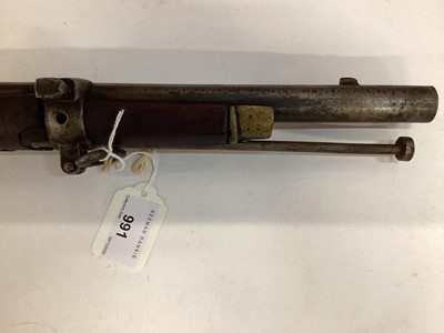 Lot 971 - 19th century two band Enfield military percussion rifle with ramrod, ladder rear sight, Indian copper wire binding to stock 122 cm overall