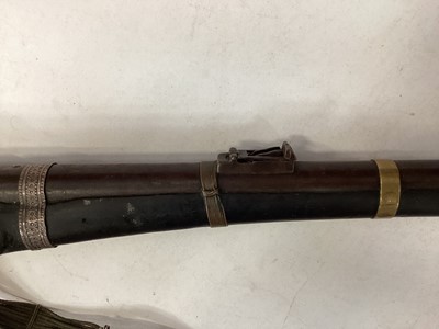 Lot 997 - 19th century Indian musket with Enfield lock dated 1878, V.R.I stamped stock with native decoration and alterations with decorative silver wire shoulder strap 142 cm