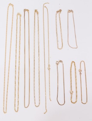 Lot 254 - Group of five 9ct gold chains and five 9ct gold bracelets