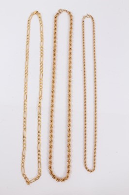 Lot 257 - Two 9ct gold rope twist necklaces and one other 9ct gold chain (3)
