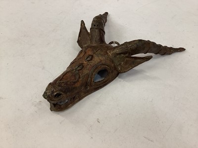 Lot 2604 - Unusual bronzed metal antelope head mask.
