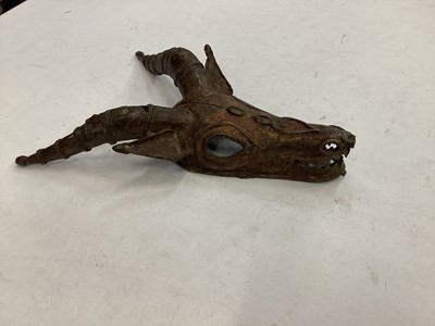 Lot 2604 - Unusual bronzed metal antelope head mask.