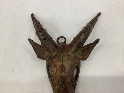 Lot 2604 - Unusual bronzed metal antelope head mask.
