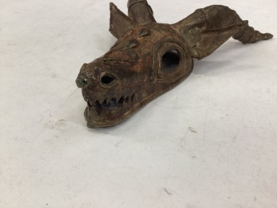 Lot 2604 - Unusual bronzed metal antelope head mask.