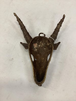 Lot 2604 - Unusual bronzed metal antelope head mask.