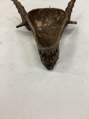 Lot 2604 - Unusual bronzed metal antelope head mask.