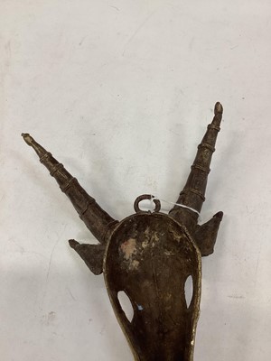Lot 2604 - Unusual bronzed metal antelope head mask.