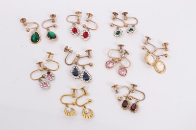 Lot 258 - Group of nine 9ct gold mounted gem set screw back earrings