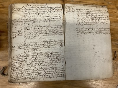 Lot 1681 - 17th century hand written inventory, two other vellum bound books