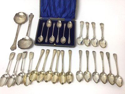 Lot 261 - Set of six silver teaspoons in fitted case, set of six Victorian silver gilt teaspoons with bird and foliate decoration, together with various others