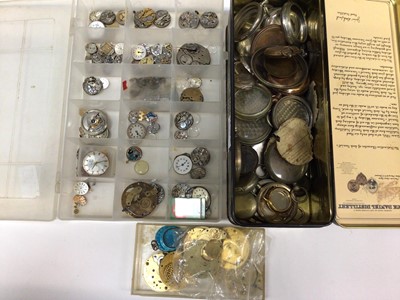 Lot 2581 - A large quantity of watchmaking parts including movements, cases, dials, glasses, etc