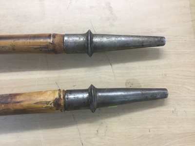 Lot 983 - Scarce pair First World War British cavalry lances dated 1915 with original red and white pennants, bamboo shafts with original fittings 282 cm