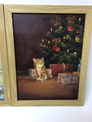 Lot 77 - A pair of oils on canvas of kittens at Christmas