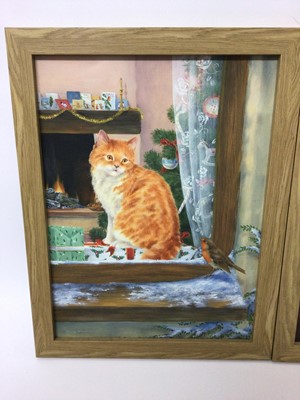 Lot 178 - A pair of oils on canvas of kittens at Christmas