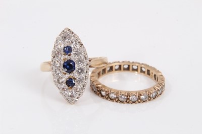 Lot 276 - 9ct gold gem set marquise shaped ring and a 9ct gold eternity ring (2)